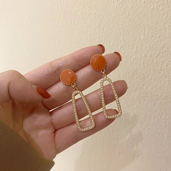 Oblong Fashionable Temperament Earrings Sweet Retro Design Gentle Lady orange - Picture 1 of 5